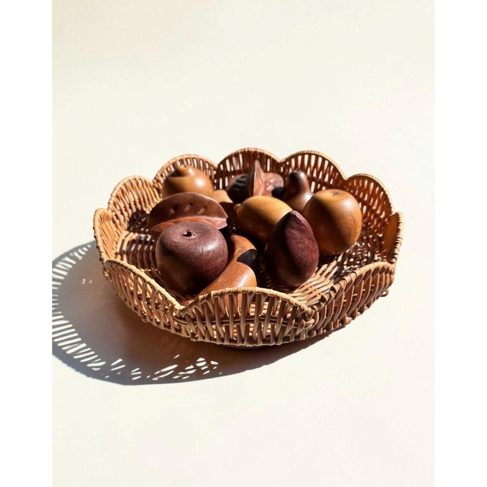 Vintage Hand-Carved Wooden Fruit Set MCM Table Centerpiece Bowl Fillers (9-Piece